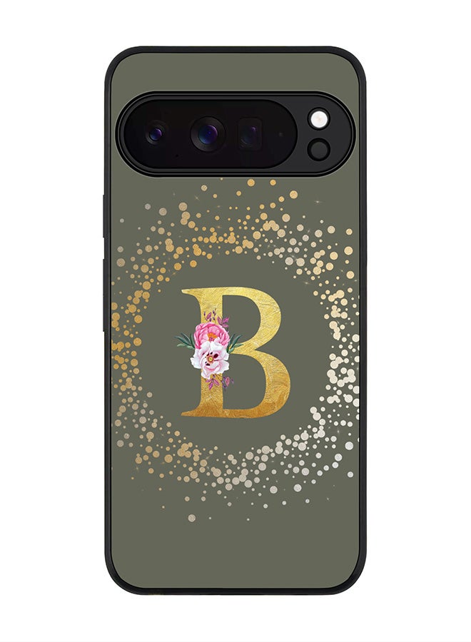 For Google Pixel 10 Pro Case,Slim fit Camera Protection, Shockproof Thin Phone cover  - Custom Monogram Floral - B  (Olive Green )